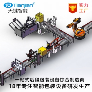 纸箱开箱装箱封箱称重贴标打包捆扎码垛缠膜包装线
